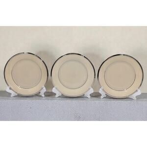 Lenox Solitaire Bread Butter Plates Set of 3 Bone China Platinum Trim USA 6 3/8”